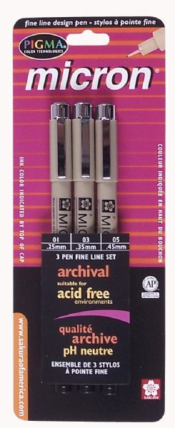 Black Fine Line Design Pen 3-Pack