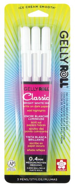 White Medium Point Gel Pen 3-Pack