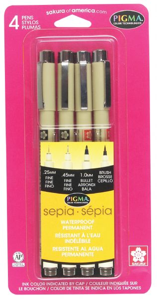 4-Piece Sepia Drawing Set