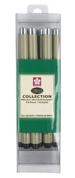 Black Fine Line Design Pen 16-Pack