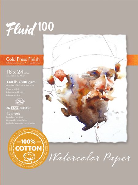 Fluid 100 Cold Press 140 lb. Watercolor Paper 18"x24"