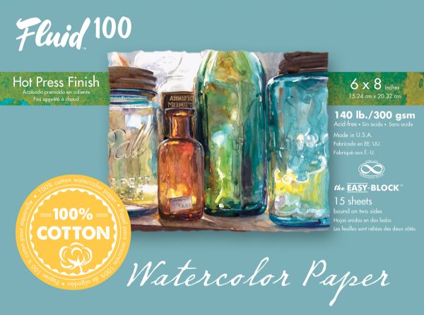 Fluid 100 Hot Press 140 lb.Watercolor Paper 6"x8"