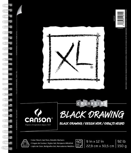 9" x 12" Black Drawing Pad (Side Wire)