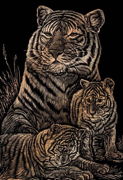 Engraving Art Set Copper Foil Tiger & Cubs