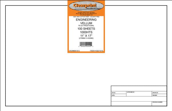 11 x 17 Unprinted Vellum Title Block/Border 100-Sheet-Pack
