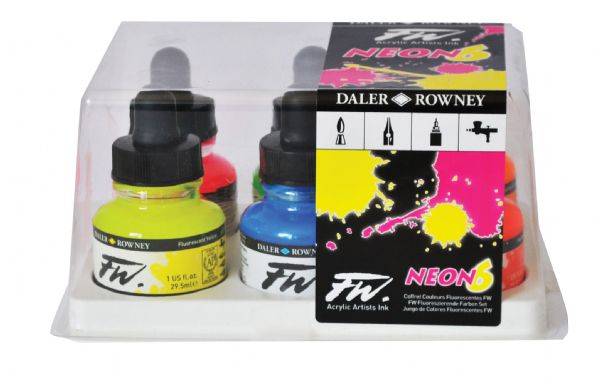 Liquid Artists' Acrylic 6-Color Fluorescent Ink Set