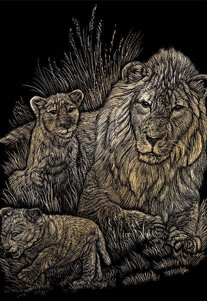 Engraving Art Set Gold Foil Lion/Cubs