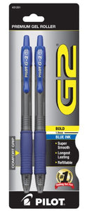 Gel Roller Pens Bold Tip Blue 2pk